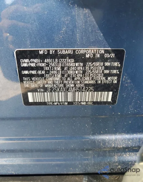2021 Subaru Forester Touring from USA, damaged, VIN JF2SKAXC4MH514225